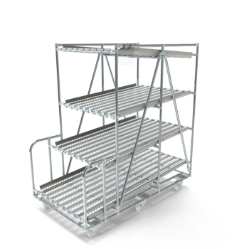 Konfiguriere durchlaufbares Regal, fahrbar, mit Treppe