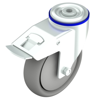 Swivel castor with bolt hole 125mm braked, tpk, M12, 110kg
